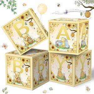 4 Pcs Bear Baby Boxes with Letters for Baby Shower Baby Shower Decorations Bear